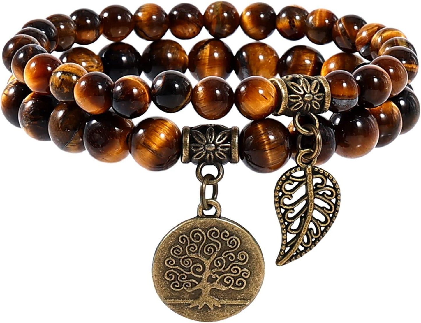 Bivei Natural Semi Precious Gemstone beads bracelet for women - Life Tree and Leaf Charm Energy Reiki Crystal Stretch Bracelets