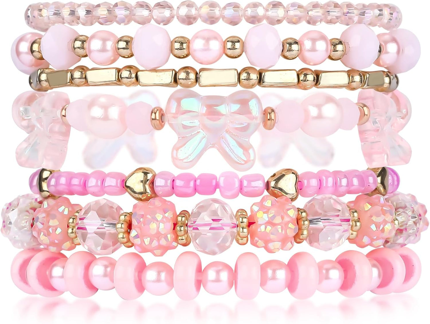 Bohemian Beaded Bracelets for Women Stackable Glass Beads Stretch Bracelets Boho Multilayered Disco Ball Faceted Crystal Beads Bracelet Set Handmade Trendy Jewelry Gift for Women
