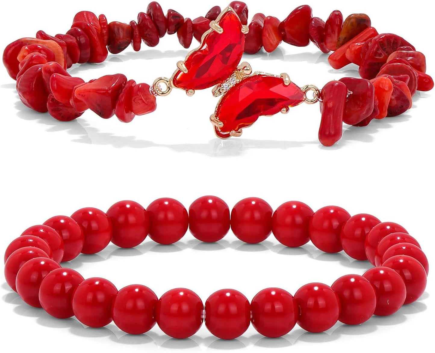 KDTONG Amethyst Bracelet For Women Anxiety Amethyst Beaded Bracelets Butterfly Charms Healing Stone Layered Bracelet Gifts For Women