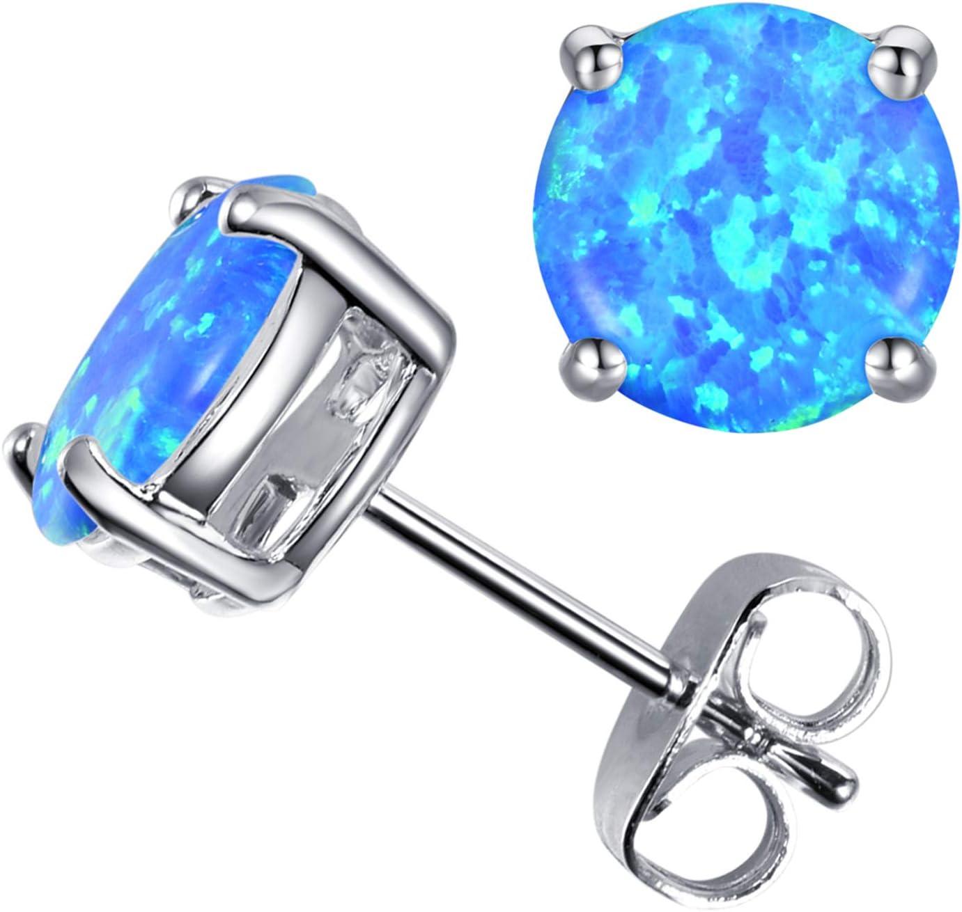 KDTONG Multi Colors fire Opal Stud Earrings Birthstone Earrings For Women 8mm