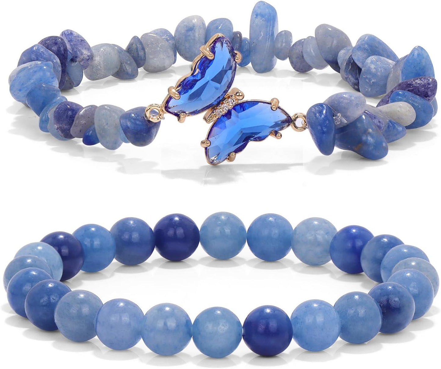 KDTONG Amethyst Bracelet For Women Anxiety Amethyst Beaded Bracelets Butterfly Charms Healing Stone Layered Bracelet Gifts For Women