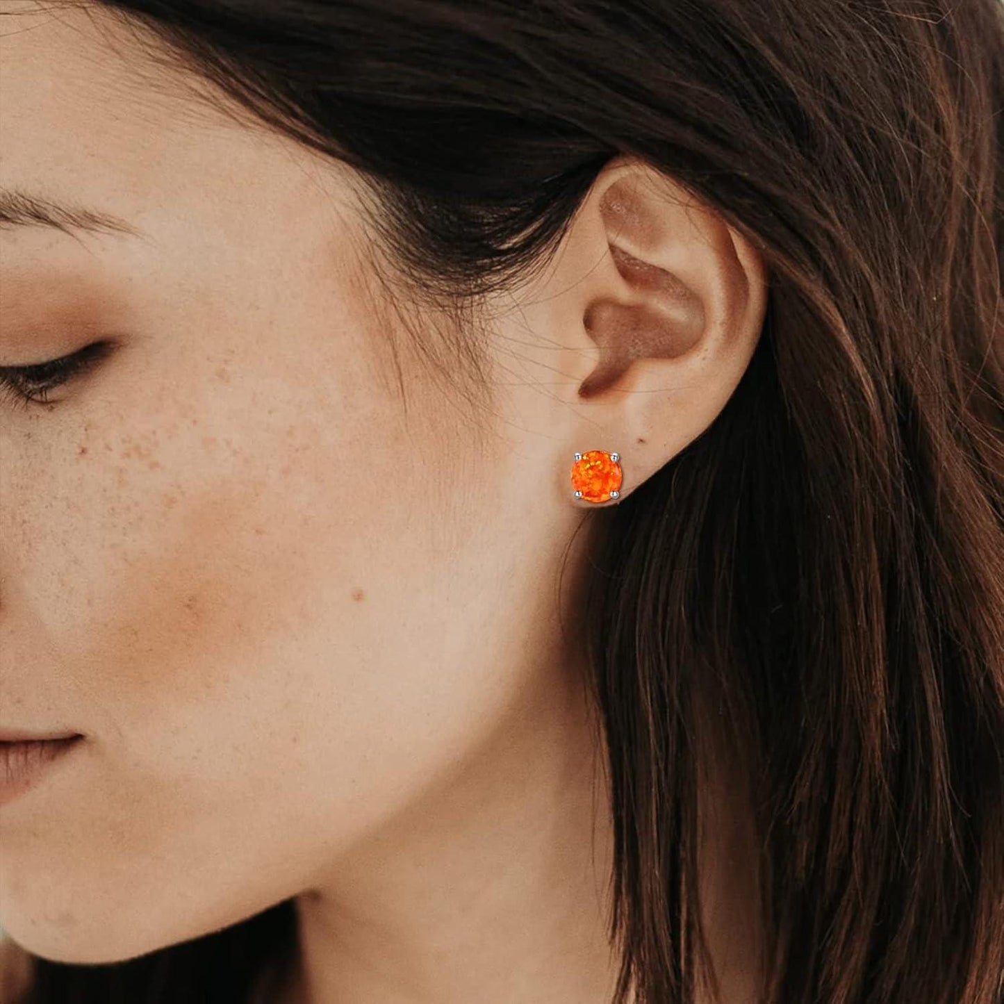 KDTONG Multi Colors fire Opal Stud Earrings Birthstone Earrings For Women 8mm