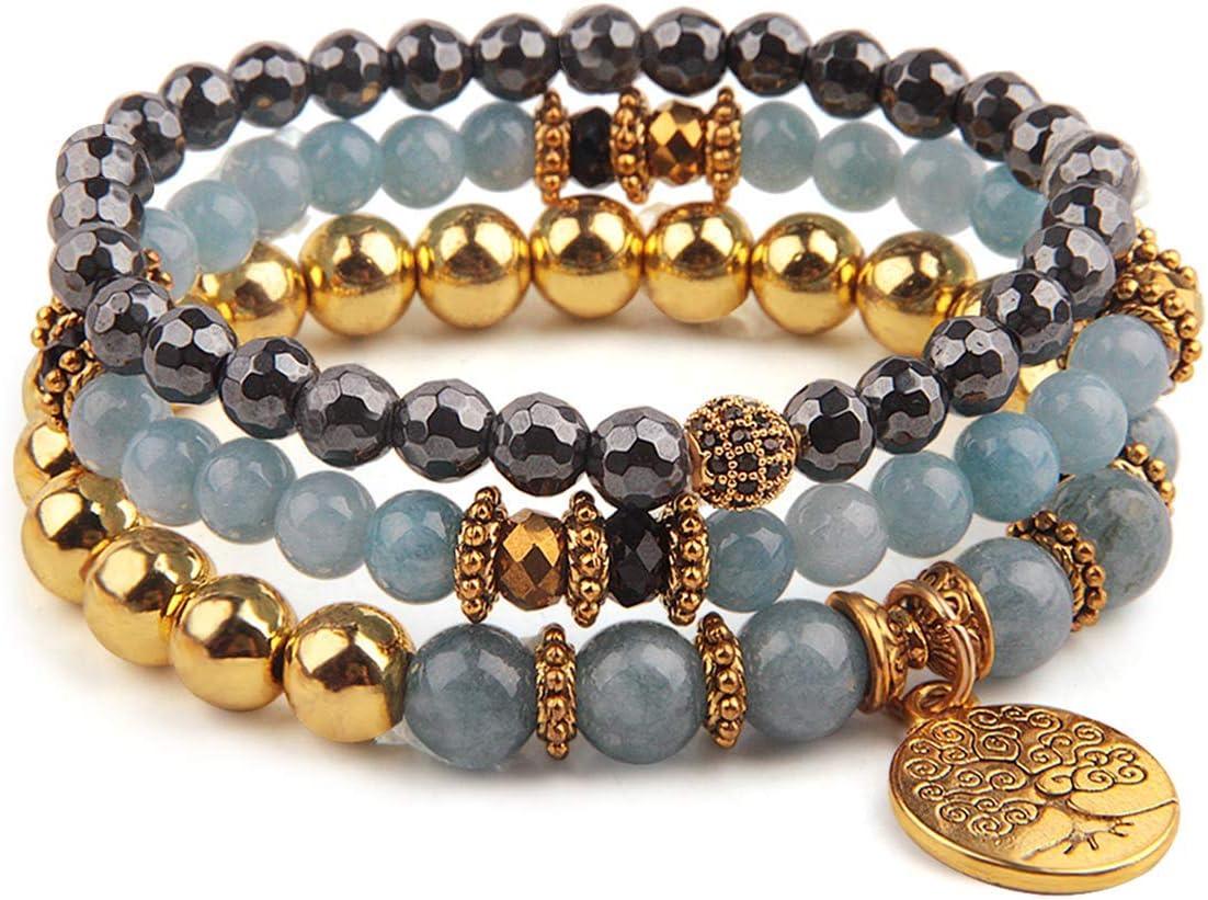 Beaded Bracelets for Women, Healing Stone Crystal Bracelets Tree of Life Bracelet Yoga Stretch Chakra Bracelet Set Jewelry Gifts