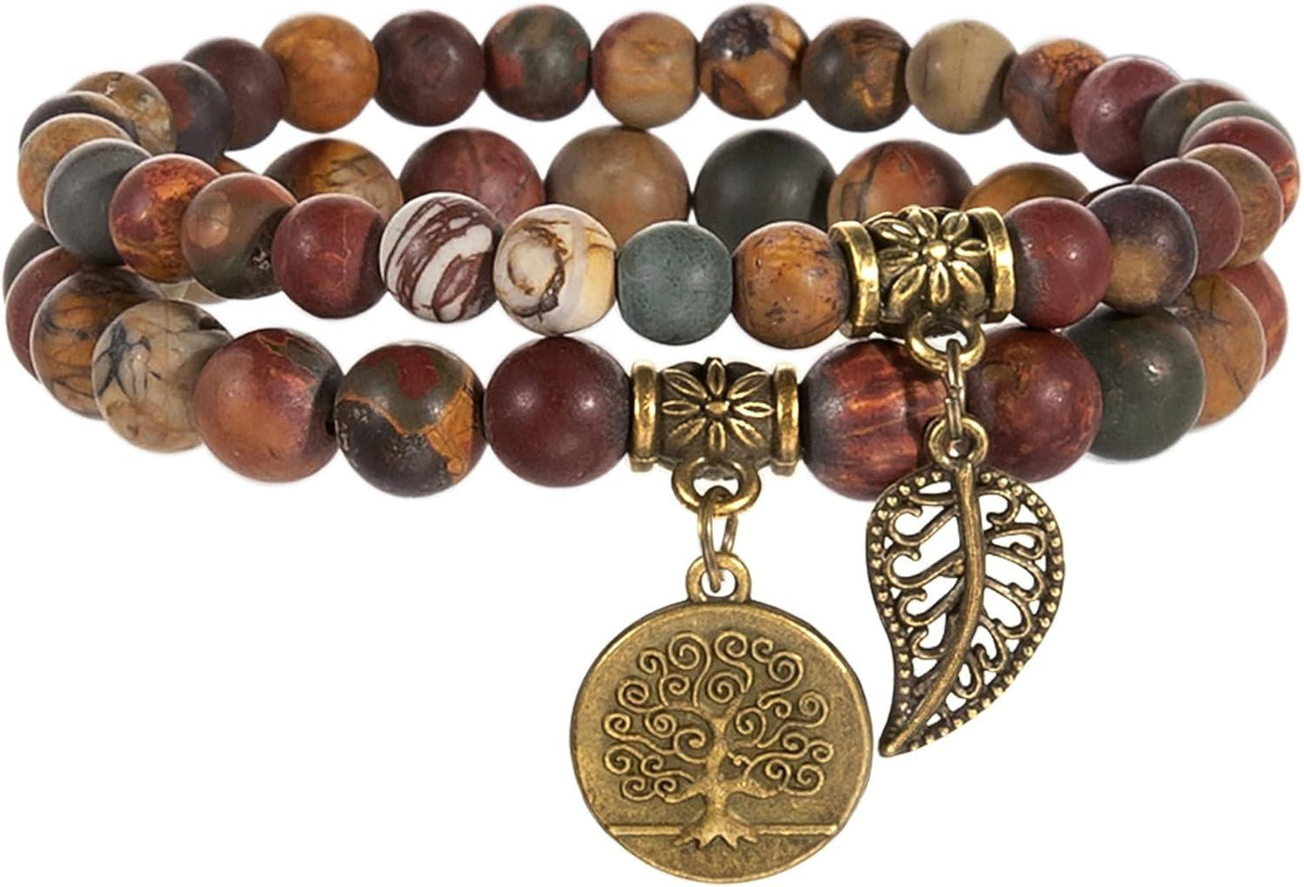 Bivei Natural Semi Precious Gemstone beads bracelet for women - Life Tree and Leaf Charm Energy Reiki Crystal Stretch Bracelets