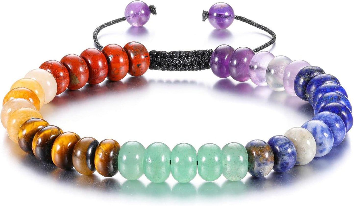 KDTONG Bead Chakra Bracelet 7 Chakras Healing Crystals Bracelet Yoga Stone Beads Bracelets Meditation Relax Anxiety Bangle for Womens Mens