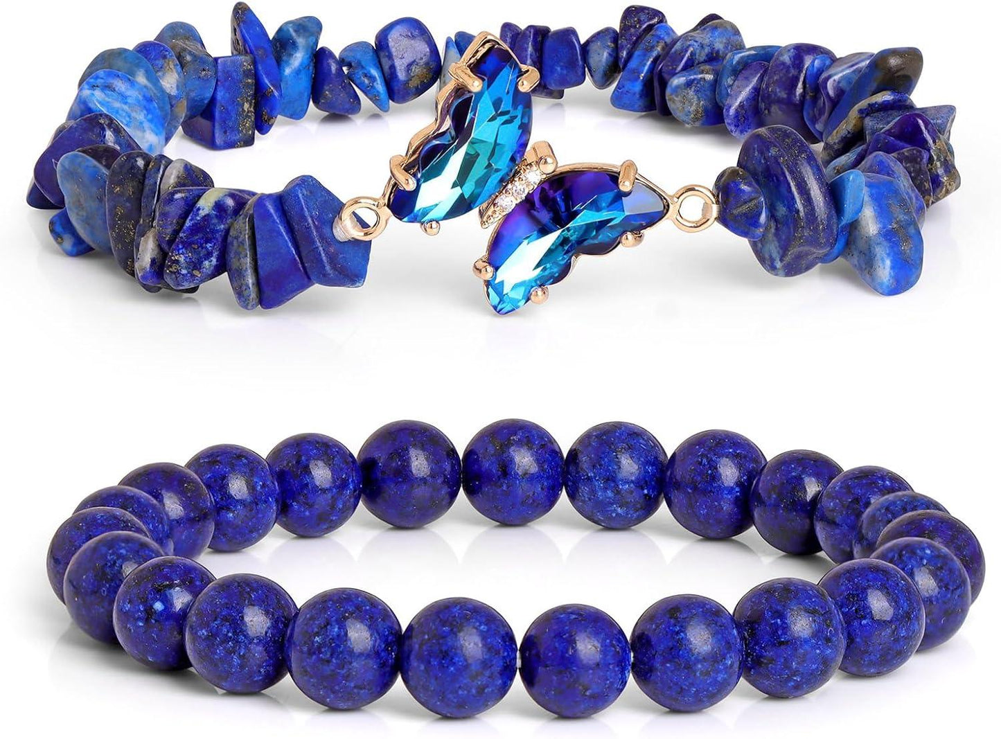 KDTONG Amethyst Bracelet For Women Anxiety Amethyst Beaded Bracelets Butterfly Charms Healing Stone Layered Bracelet Gifts For Women