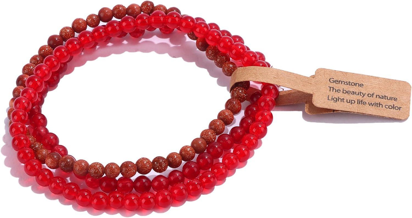 3PCS Crystal Bracelets for Women Men 4mm Semi-Precious Gemstone Beaded Bracelets Round Gemstones Elastic Stretch Bracelet Yoga Bracelets Unisex Jewelry