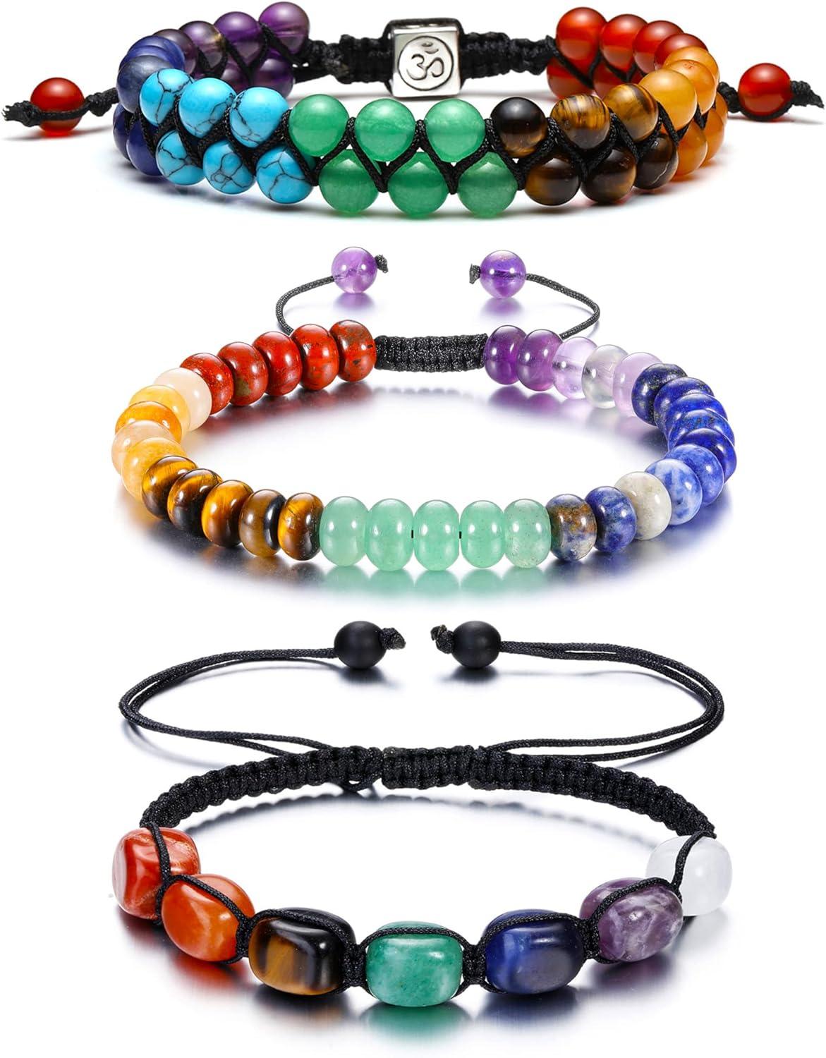 KDTONG Bead Chakra Bracelet 7 Chakras Healing Crystals Bracelet Yoga Stone Beads Bracelets Meditation Relax Anxiety Bangle for Womens Mens