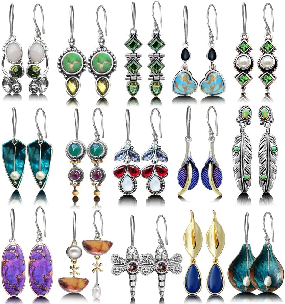 KDTONG 12 Pairs Teardrop Druse Crystal Drop Dangle Earrings for Women Cubic Zirconia Huggie Hoop Earring Jewelry Set Christmas Gifts