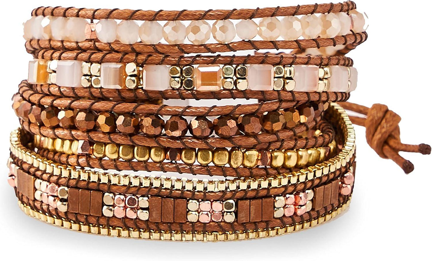 Bracelet for Women – Handmade Vegan Boho Natural Stone Layered Bracelet, Thailand Bohemian Stackable Beaded Wrap Bracelets, Summer Hippie Bracelet Stack, Fashion Jewelry Gifts