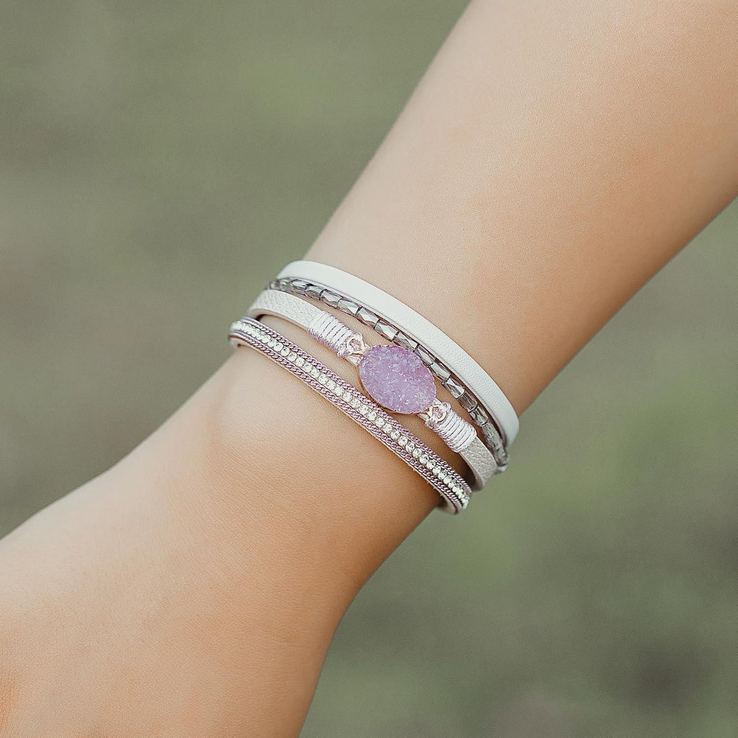 Leather Wrap Bracelet Boho Cuff Bangle Bracelets Crystal Bead Bracelet with Magnetic Clasp Jewelry Gifts for Women