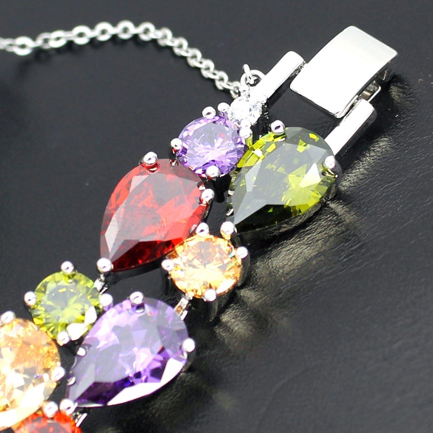 Silver Bangle Bracelets For Women Classic Fashion Bracelet with Gemstone Garnet White Topaz Amethyst Citrine Peridot Pink Topza 8 Inches