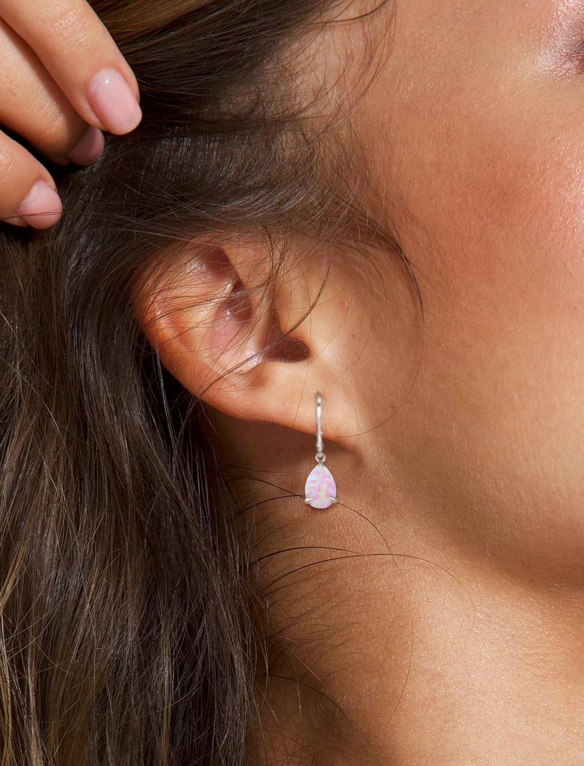 Dangle Drop Earrings 925 Sterling Silver Solitaire Leverback Earring Teardrop Created Opal Jewelry Gifts for Women