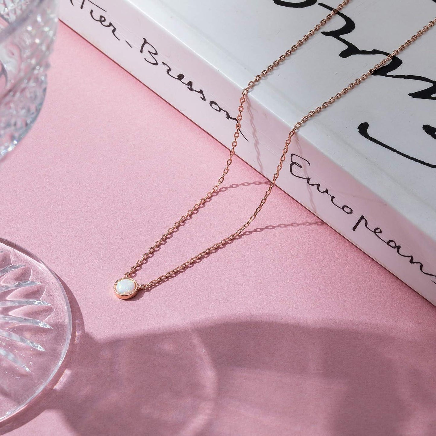 KDTONG 14K Gold Plated Opal Pendant Necklaces for Women | Created Opal Cubic Zirconia Dainty Necklace | Butterfly Round Triangle Antler Bar Pendants