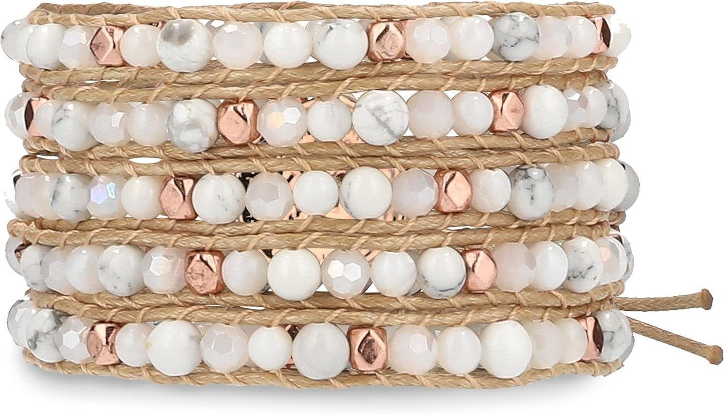 Bracelet for Women – Handmade Vegan Boho Natural Stone Layered Bracelet, Thailand Bohemian Stackable Beaded Wrap Bracelets, Summer Hippie Bracelet Stack, Fashion Jewelry Gifts