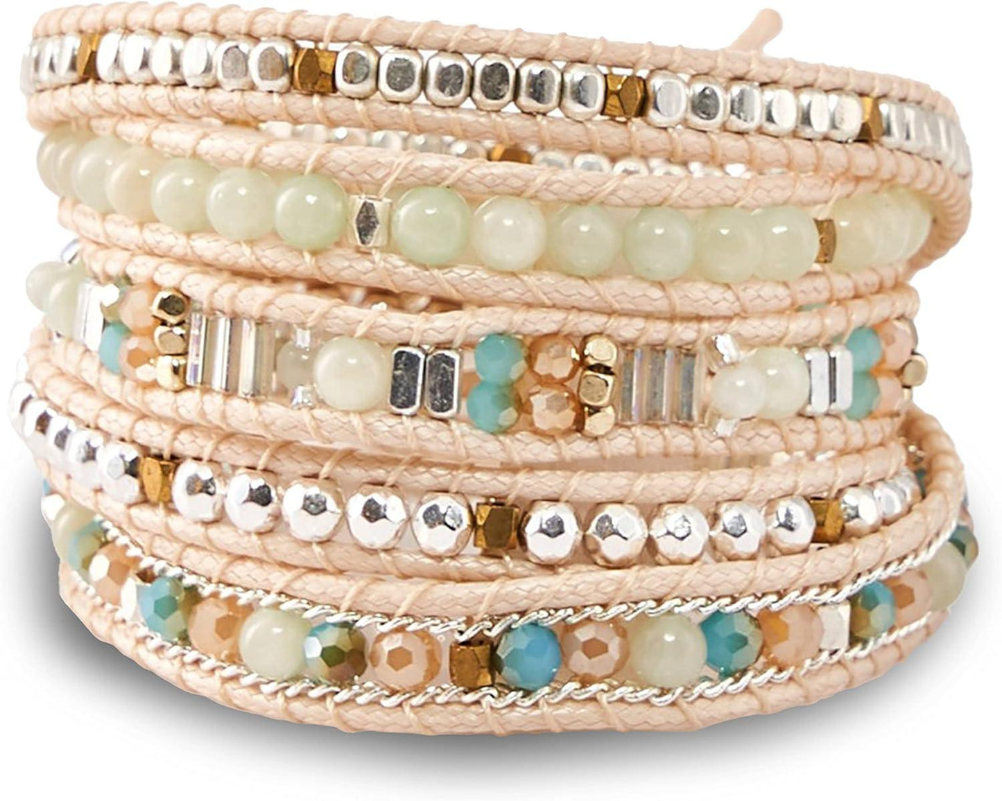 Bracelet for Women – Handmade Vegan Boho Natural Stone Layered Bracelet, Thailand Bohemian Stackable Beaded Wrap Bracelets, Summer Hippie Bracelet Stack, Fashion Jewelry Gifts
