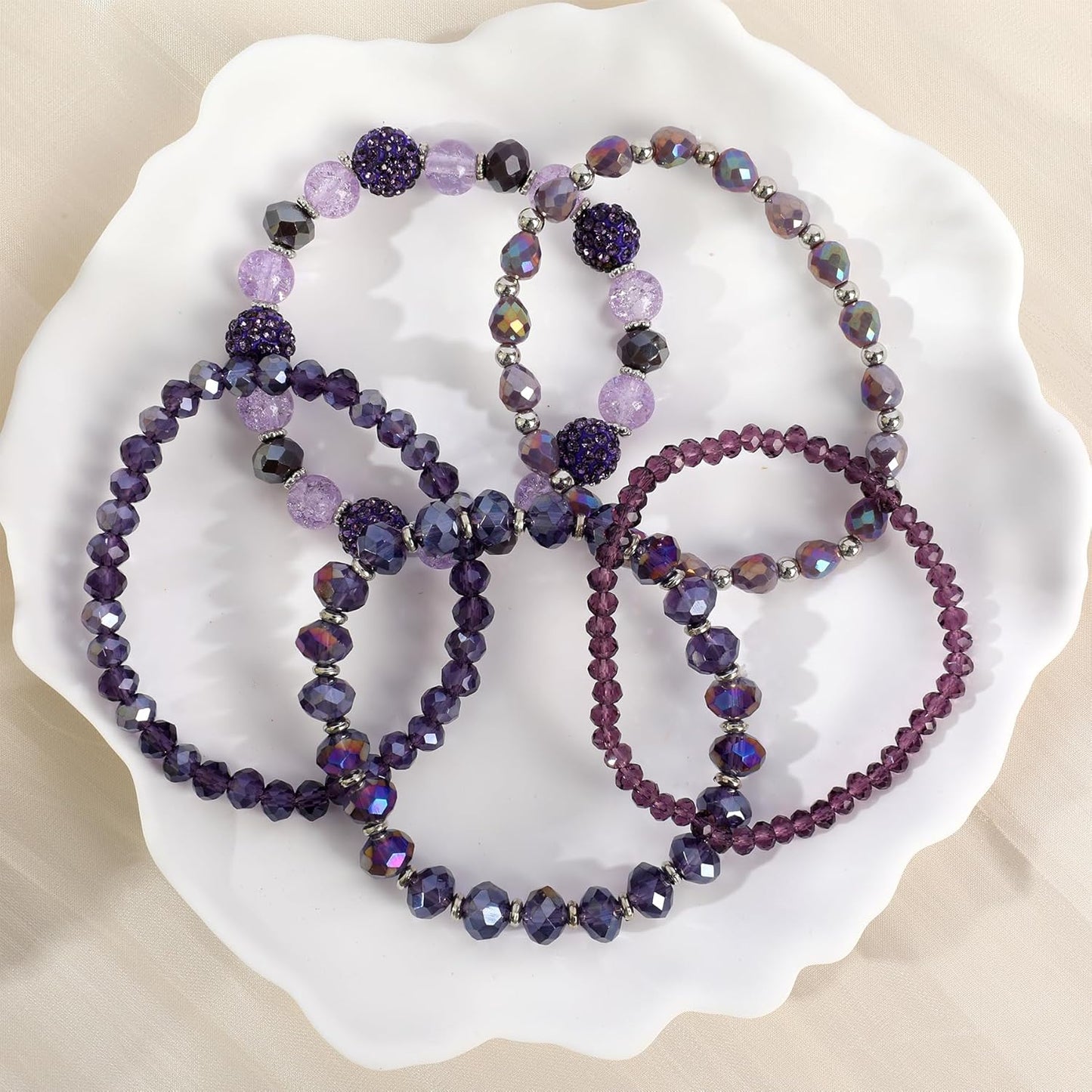 Bohemian Beaded Bracelets for Women Stackable Glass Beads Stretch Bracelets Boho Multilayered Disco Ball Faceted Crystal Beads Bracelet Set Handmade Trendy Jewelry Gift for Women
