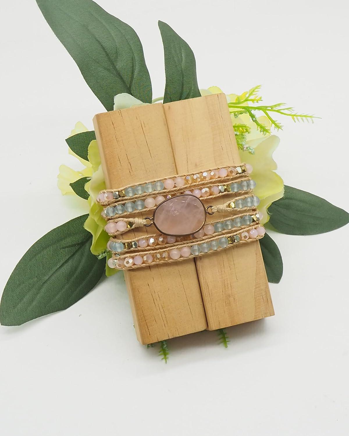 Bracelet for Women – Handmade Vegan Boho Natural Stone Layered Bracelet, Thailand Bohemian Stackable Beaded Wrap Bracelets, Summer Hippie Bracelet Stack, Fashion Jewelry Gifts