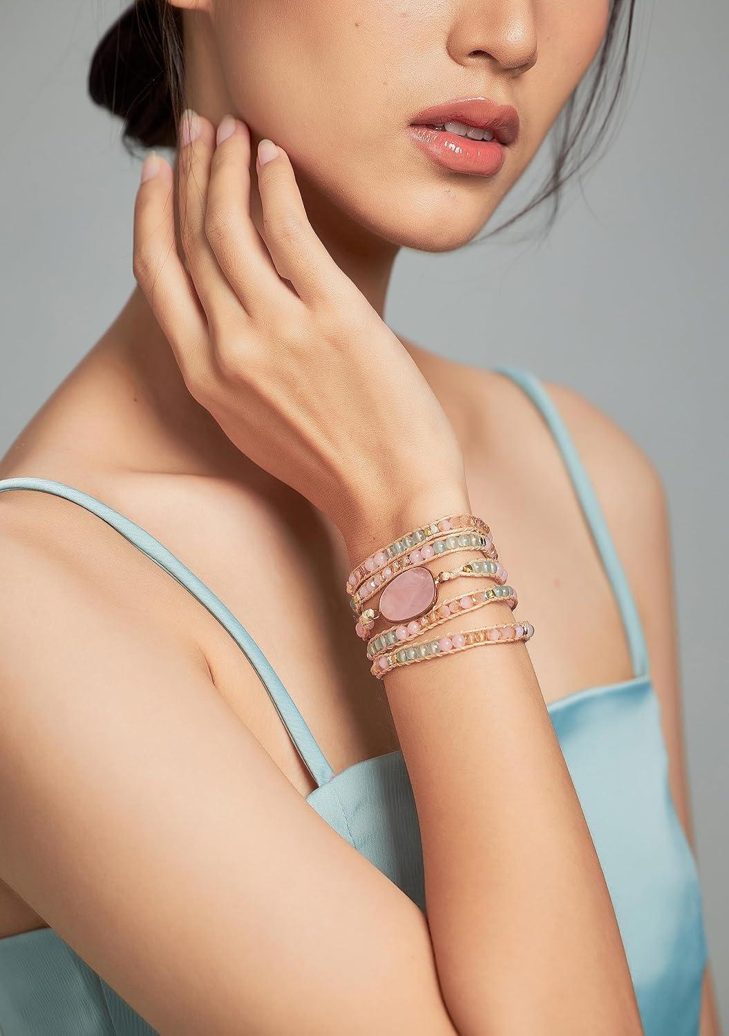 Bracelet for Women – Handmade Vegan Boho Natural Stone Layered Bracelet, Thailand Bohemian Stackable Beaded Wrap Bracelets, Summer Hippie Bracelet Stack, Fashion Jewelry Gifts