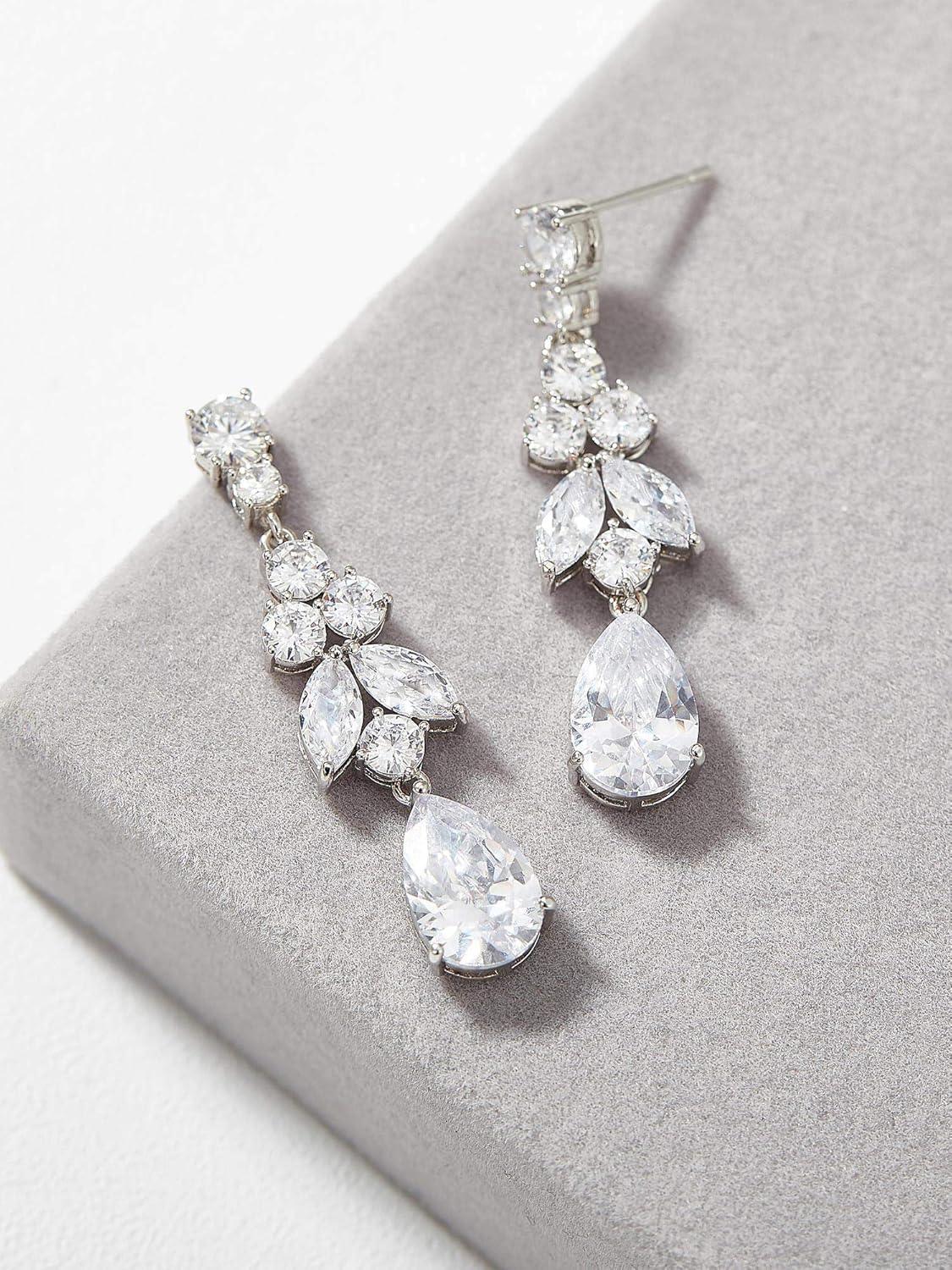 KDTONG Teardrop Wedding Bridal Earrings for Brides, Bridesmaids, Crystal Cubic Zirconia Dangle Drop Earrings for Women Prom Gifts
