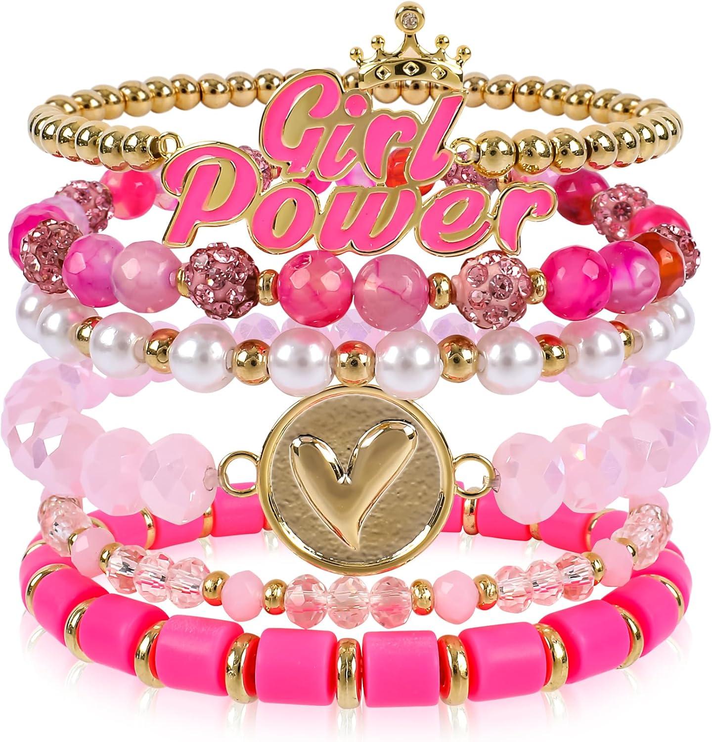 Bohemian Natural Stone Beaded Bracelets for Women Men Stackable Stretch Beads Bracelet Set with Charm and Tassel Multilayered Elastic Gemstone Bracelets Summer Beach Boho Jewelry Gift for Women