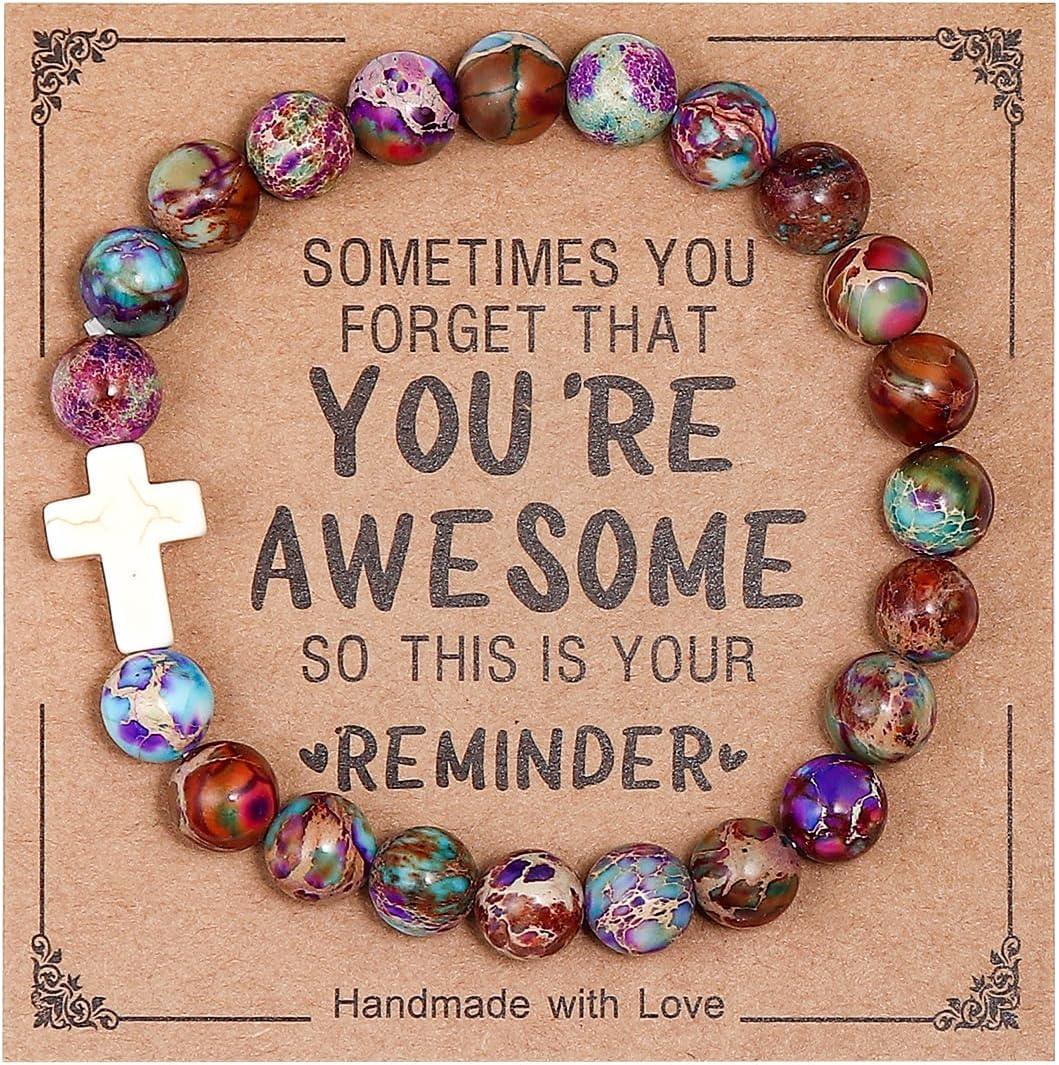 Inspirational Bracelets for Women Natural Stone Healing Relaxation Chakra Bracelet Gifts for Birthday Christmas Mothers day Valentines Thanksgiving Teacher Appreciation Gifts for Her Mom Best Friend Sister Men