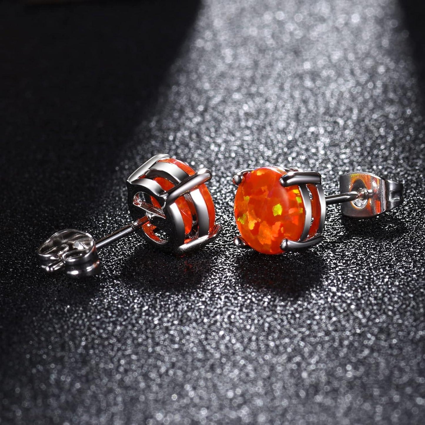 KDTONG Multi Colors fire Opal Stud Earrings Birthstone Earrings For Women 8mm