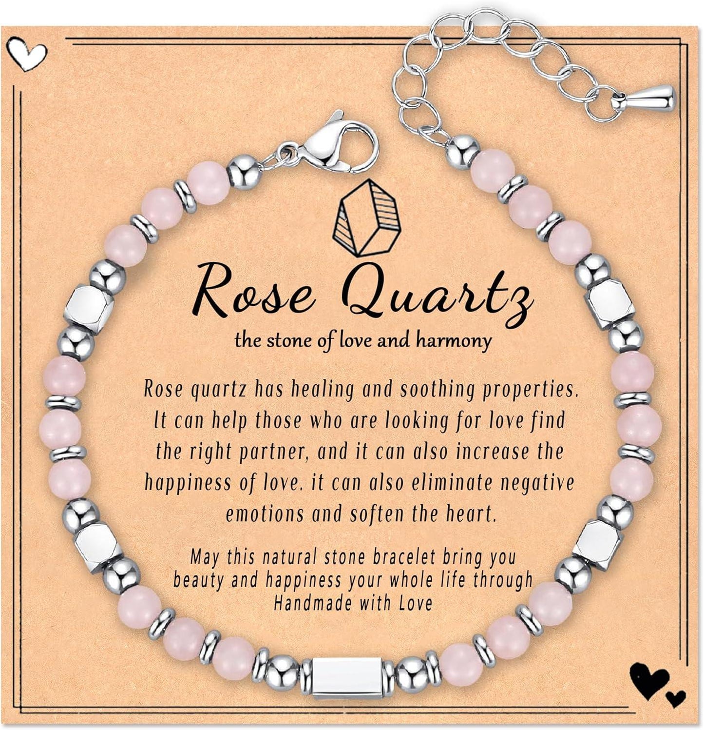 Healing Natural Stone Bracelets for Women, Unique Gift Ideas with Inspirational Card for Birthday Mother Day Graduation