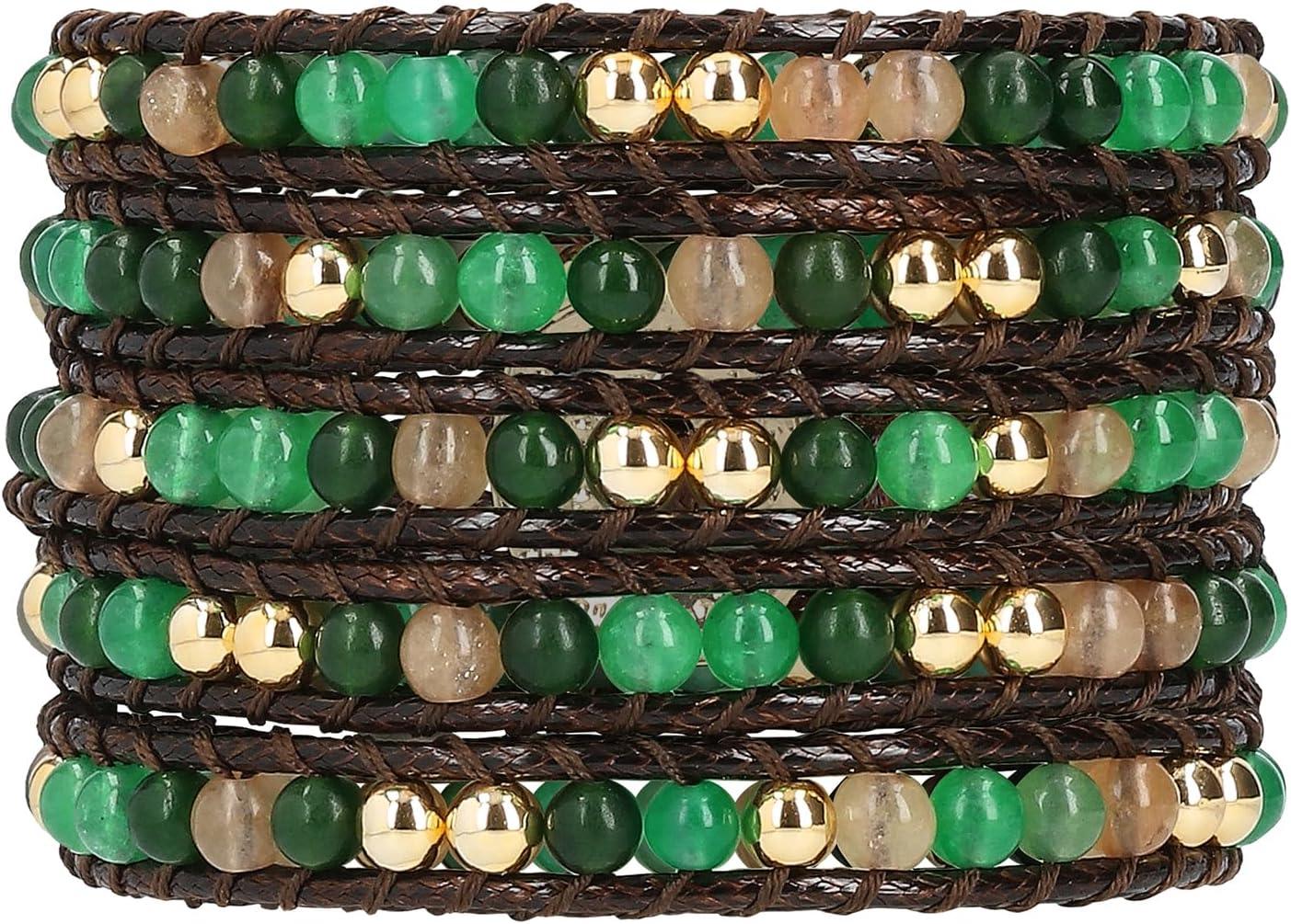 Bracelet for Women – Handmade Vegan Boho Natural Stone Layered Bracelet, Thailand Bohemian Stackable Beaded Wrap Bracelets, Summer Hippie Bracelet Stack, Fashion Jewelry Gifts