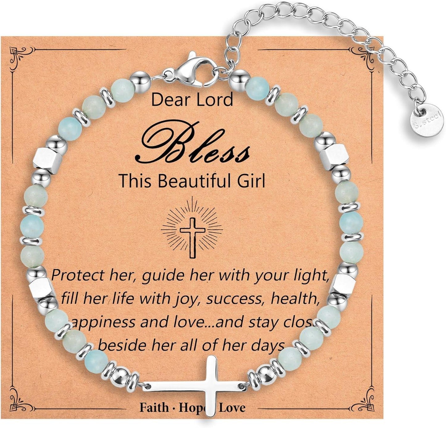 Religious Cross Bracelet for Women Girls, Christian Gifts for Daughter Granddaughter Sister in Christ Friend Niece on Birthday Christmas Easter Valentines Day Graduation