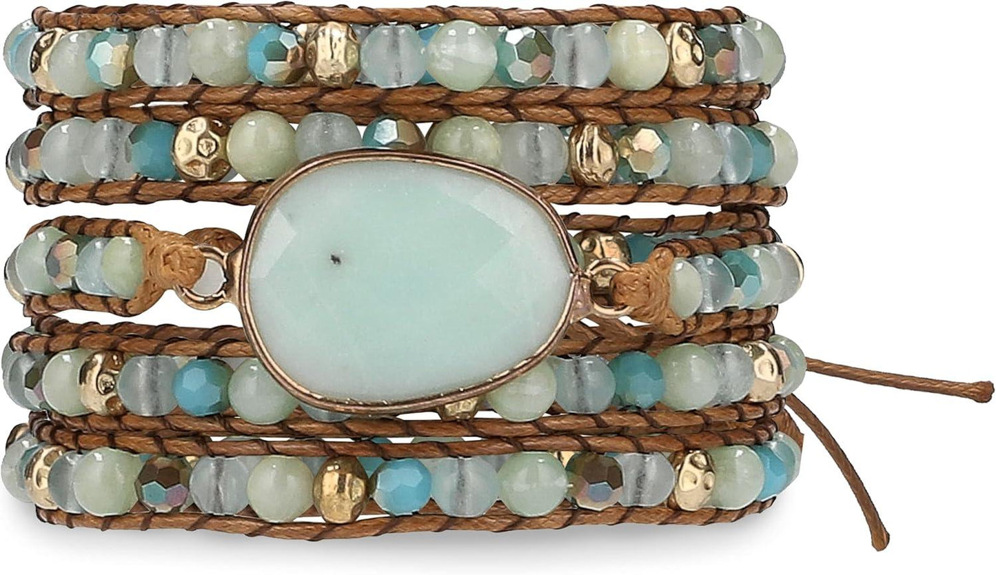 Bracelet for Women – Handmade Vegan Boho Natural Stone Layered Bracelet, Thailand Bohemian Stackable Beaded Wrap Bracelets, Summer Hippie Bracelet Stack, Fashion Jewelry Gifts