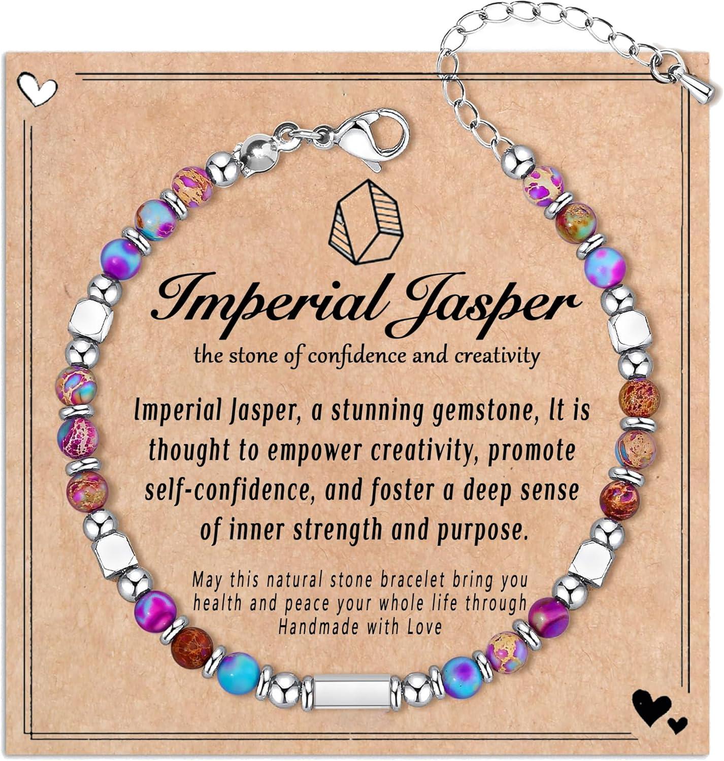 Healing Natural Stone Bracelets for Women, Unique Gift Ideas with Inspirational Card for Birthday Mother Day Graduation