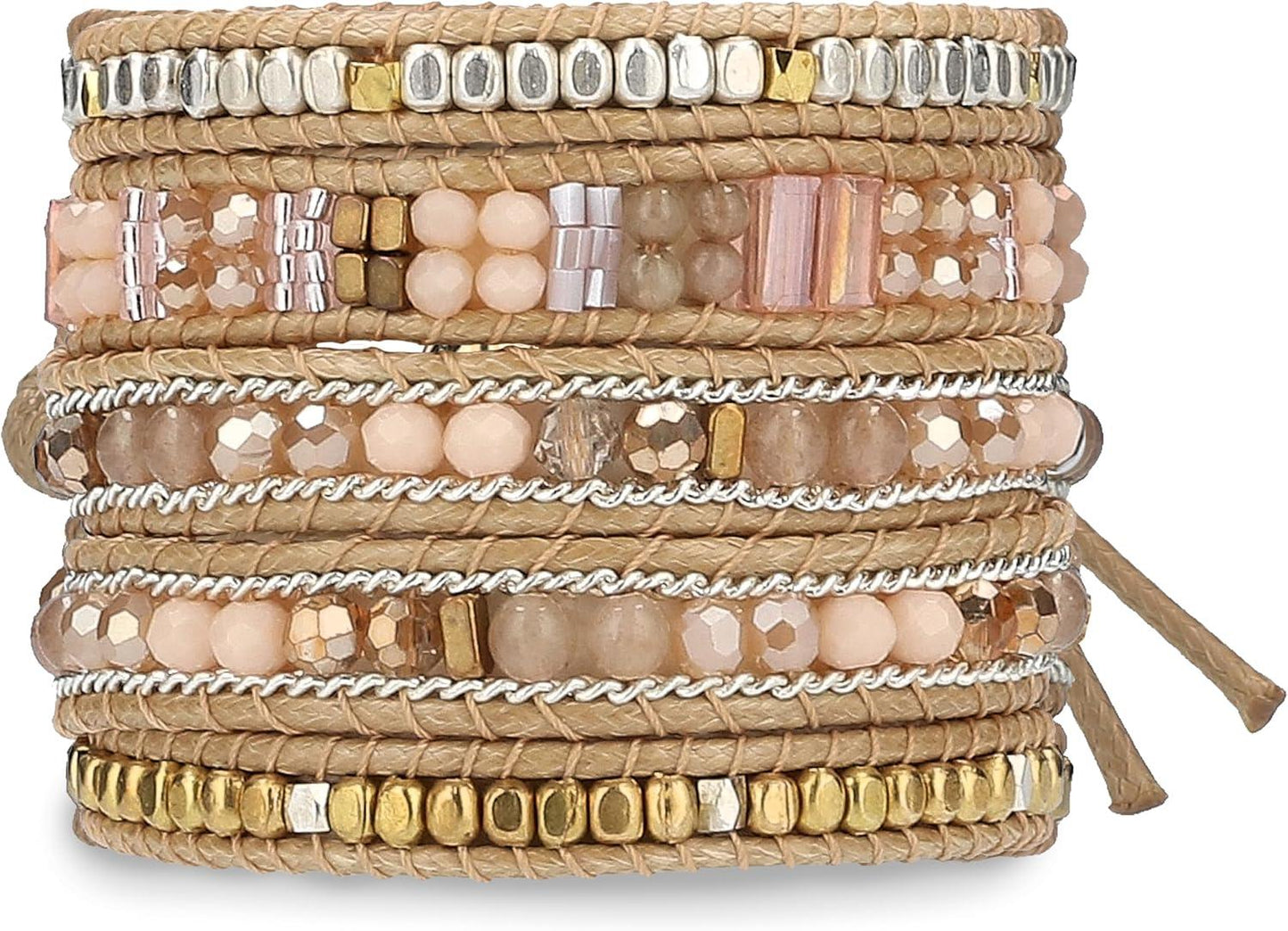 Bracelet for Women – Handmade Vegan Boho Natural Stone Layered Bracelet, Thailand Bohemian Stackable Beaded Wrap Bracelets, Summer Hippie Bracelet Stack, Fashion Jewelry Gifts