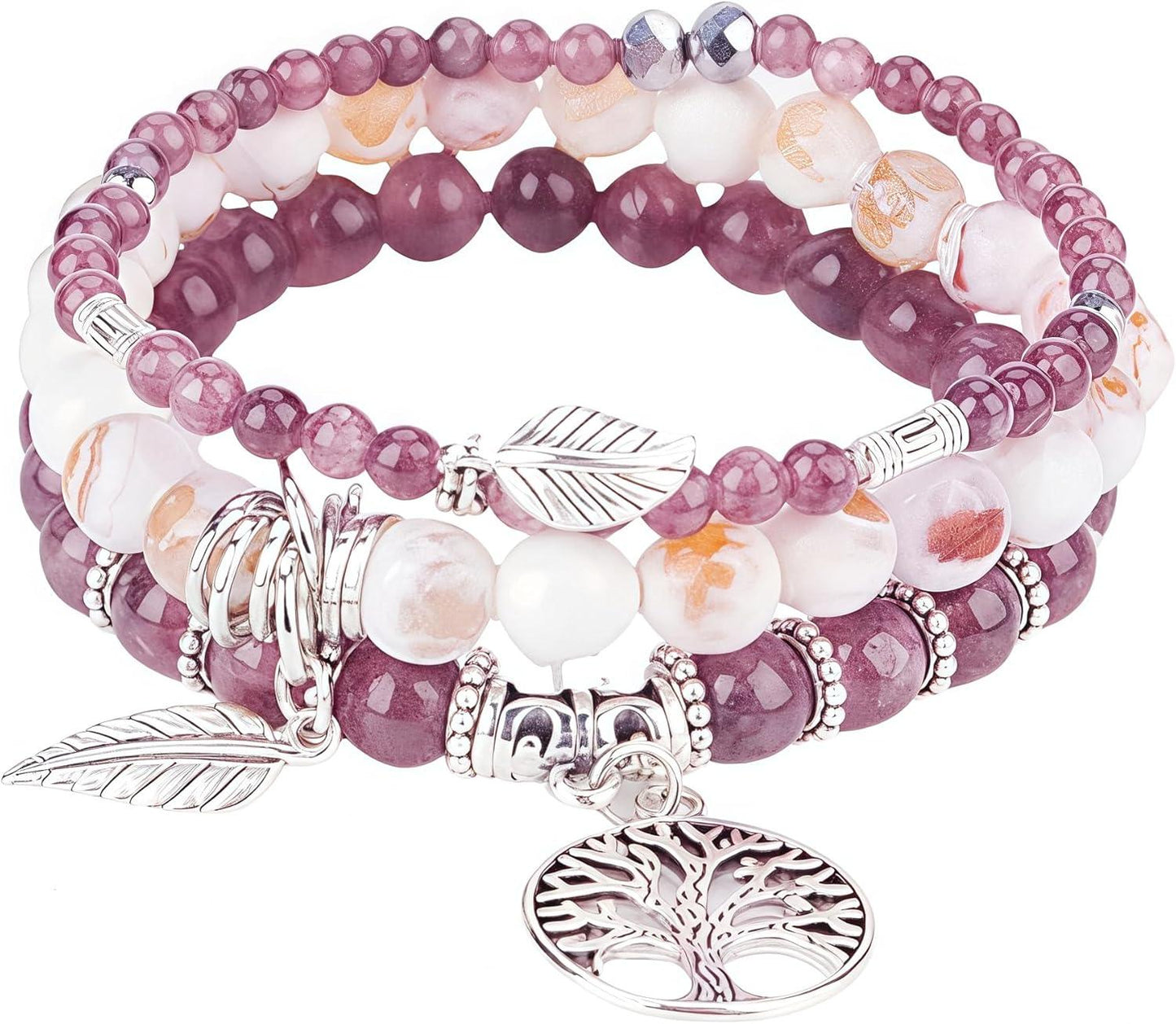 Beaded Bracelets for Women, Healing Stone Crystal Bracelets Tree of Life Bracelet Yoga Stretch Chakra Bracelet Set Jewelry Gifts