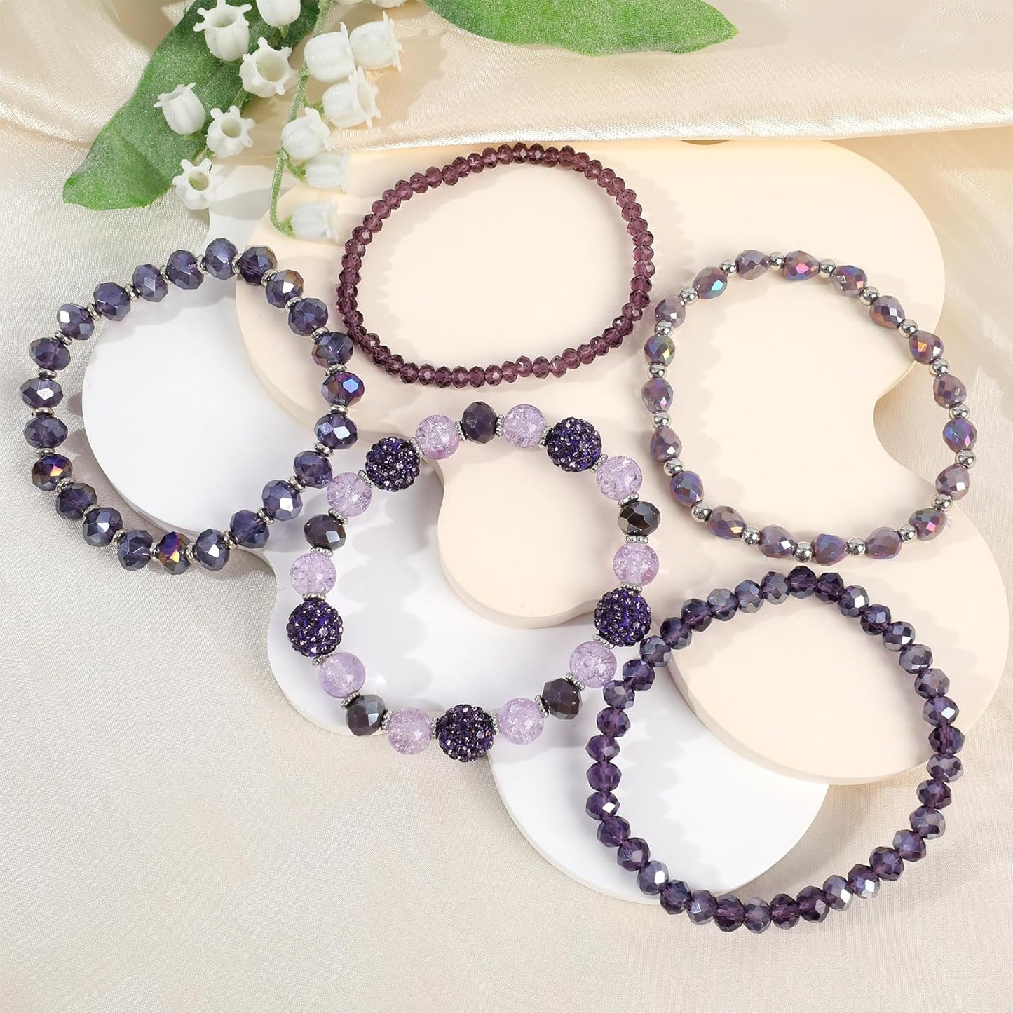Bohemian Beaded Bracelets for Women Stackable Glass Beads Stretch Bracelets Boho Multilayered Disco Ball Faceted Crystal Beads Bracelet Set Handmade Trendy Jewelry Gift for Women