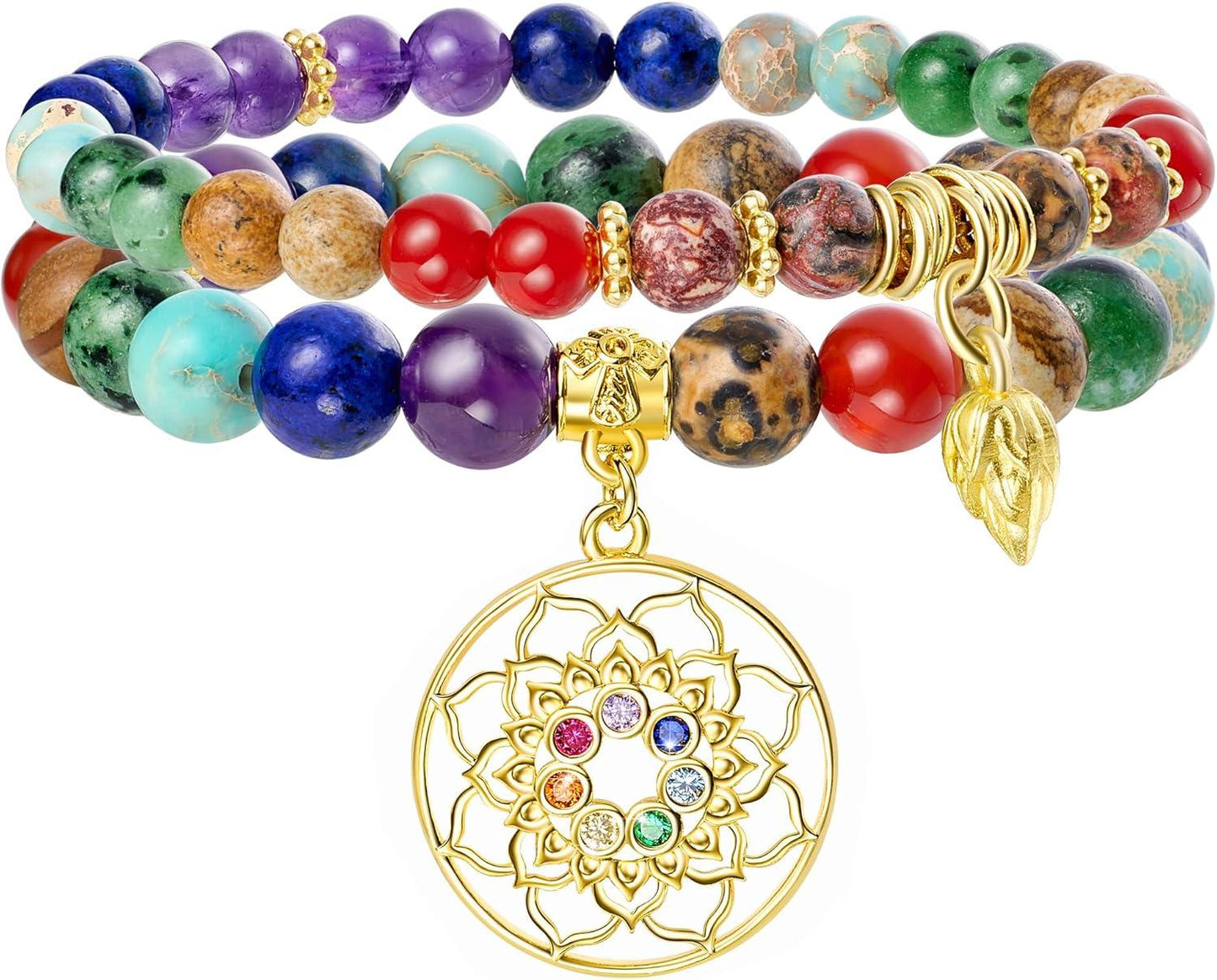 Bivei Natural Semi Precious Gemstone beads bracelet for women - Life Tree and Leaf Charm Energy Reiki Crystal Stretch Bracelets