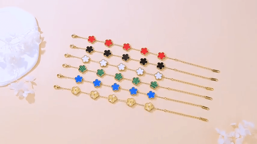 18K Gold-Plated Four Leaf Clover Bracelet for Women,Adjustable lucky Bracelet Set Jewelry Gift-Hypoallergenic Charm for Birthdays, Wellness & Daily Wear