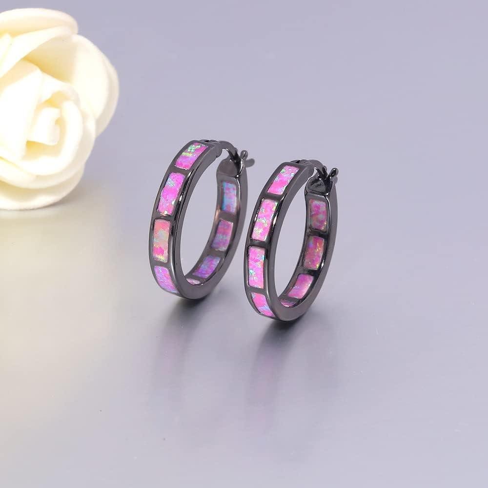 KDTONG Sterling Silver/Rose Gold/Yellow Gold Plated Hoop Earrings 20mm,Multicolor Opal Small Hoop Earrings for Women Girls Hypoallergenic Jewelry for Sensitive Ears Gemstone Earrings