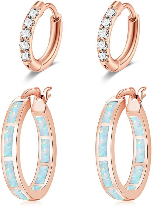 KDTONG Sterling Silver/Rose Gold/Yellow Gold Plated Hoop Earrings 20mm,Multicolor Opal Small Hoop Earrings for Women Girls Hypoallergenic Jewelry for Sensitive Ears Gemstone Earrings