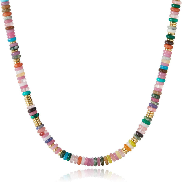 Beaded Choker Necklace for Women, Gemstone Choker Natural Stone Freshwater Pearl Surfer Necklaces 14K Gold Plated Summer Beach Handmade Jewelry
