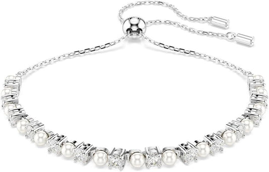 Bracelet, Crystal Pearl, Round Cut, Clear, Rhodium Finished
