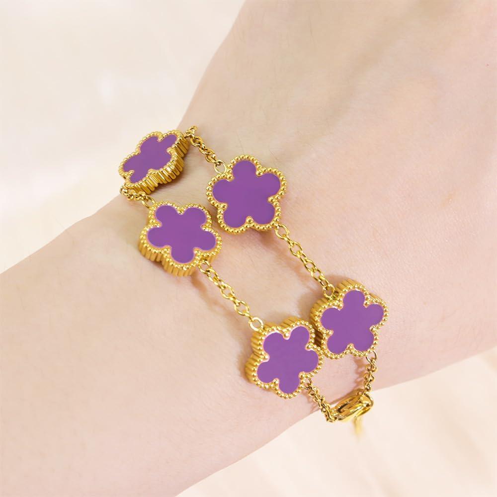 18K Gold-Plated Four Leaf Clover Bracelet for Women,Adjustable lucky Bracelet Set Jewelry Gift-Hypoallergenic Charm for Birthdays, Wellness & Daily Wear