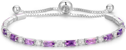 Sterling Silver Birthstone Tennis Bracelets for Women 2.5 * 5mm Tennis Bolo Bracelet Fashion Jewelry Birthday Gifts for Women Mom Wife Her | Adjustable Size 9"