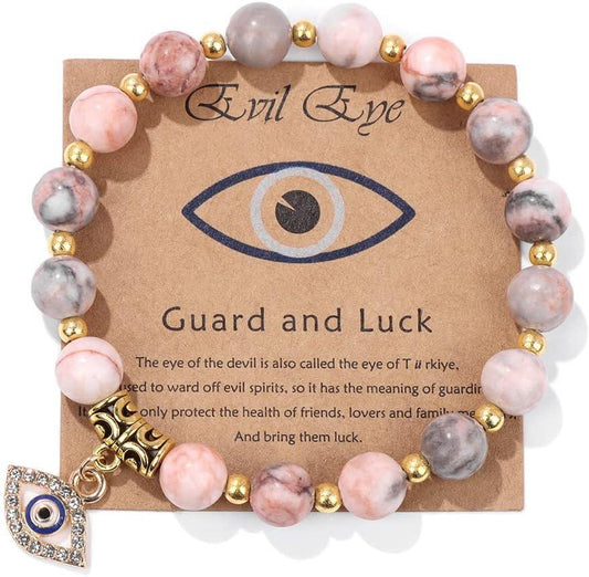KDTONG Evil Eye Bracelet for Women Men Natural Stone Beads Handmade Bracelet Inspirational Bracelet with Gift Message Card Kabbalah Protection Good Luck Jewelry Gift