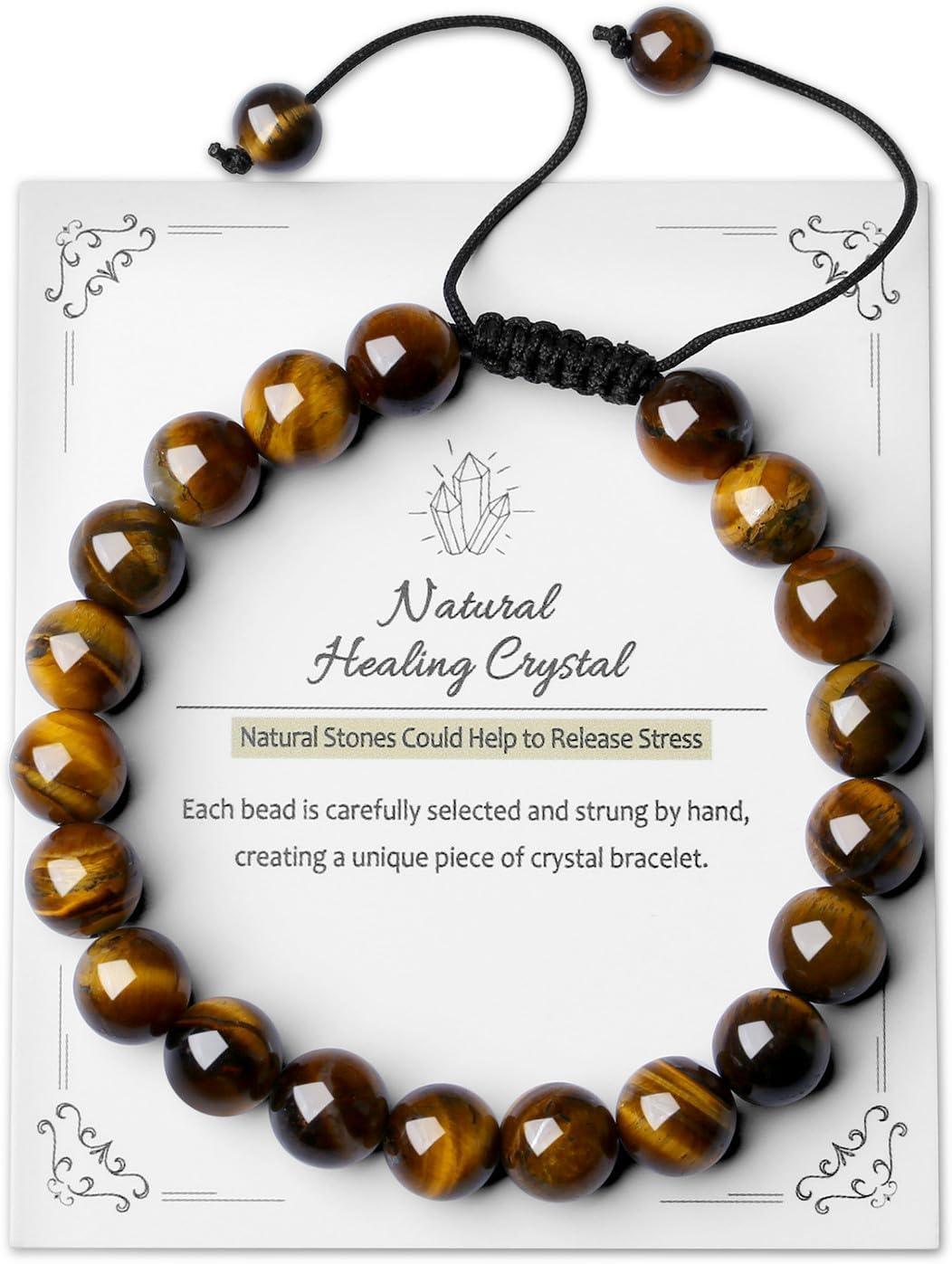 Crystal Bracelets for Woman Men Natural Adjustable Stone Bracelet 8 mm Beaded Bracelets for Women Men