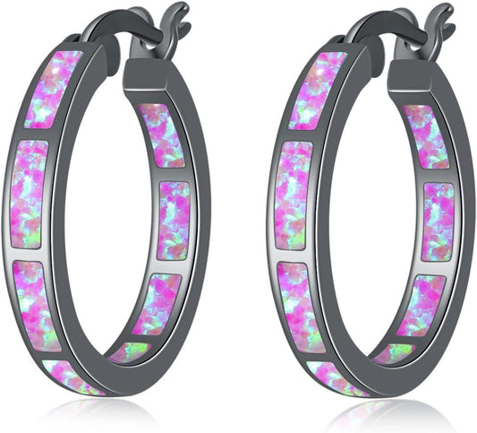KDTONG Sterling Silver/Rose Gold/Yellow Gold Plated Hoop Earrings 20mm,Multicolor Opal Small Hoop Earrings for Women Girls Hypoallergenic Jewelry for Sensitive Ears Gemstone Earrings