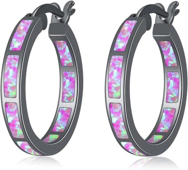 KDTONG Sterling Silver/Rose Gold/Yellow Gold Plated Hoop Earrings 20mm,Multicolor Opal Small Hoop Earrings for Women Girls Hypoallergenic Jewelry for Sensitive Ears Gemstone Earrings