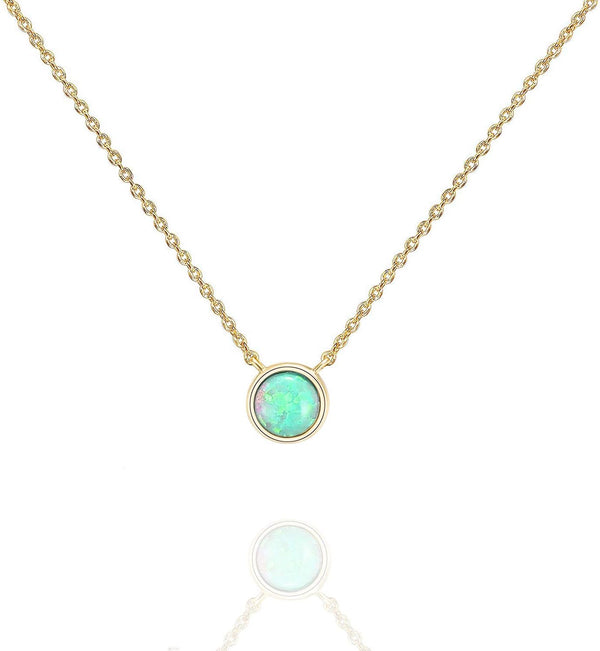 KDTONG 14K Gold Plated Opal Pendant Necklaces for Women | Created Opal Cubic Zirconia Dainty Necklace | Butterfly Round Triangle Antler Bar Pendants