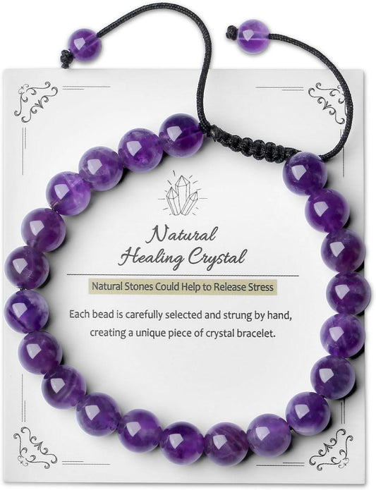 Crystal Bracelets for Woman Men Natural Adjustable Stone Bracelet 8 mm Beaded Bracelets for Women Men