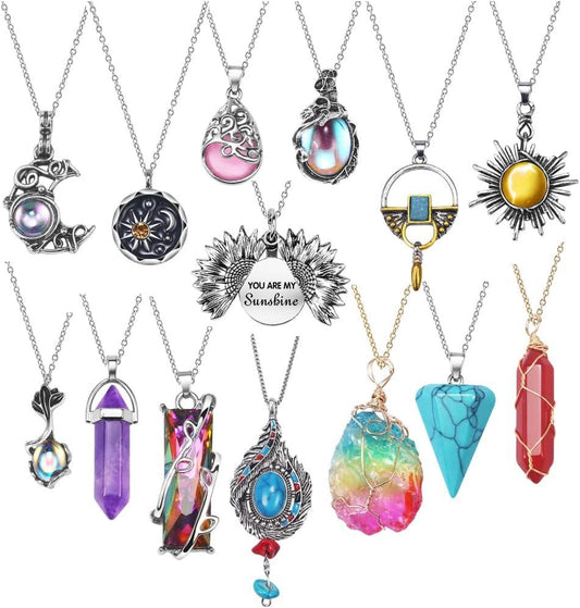 Vintage Crystal Pendant Necklaces for Women Chakra Healing Carnelian Necklace Bohemian Retro Sunflower Necklace Sun and Moon Pendants